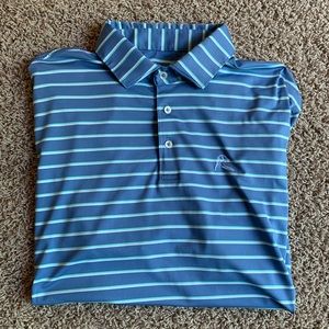 Rhoback large Polo - blue with green and white stripes